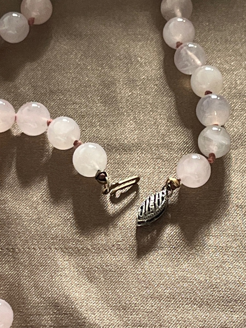 Rose Quartz beaded knotted vintage necklace 10"powder pink natural fairy classic